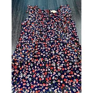 Michael Kors Navy Floral Ruffle Sleeve Zip Back Dress Workwear Chic Women's XL